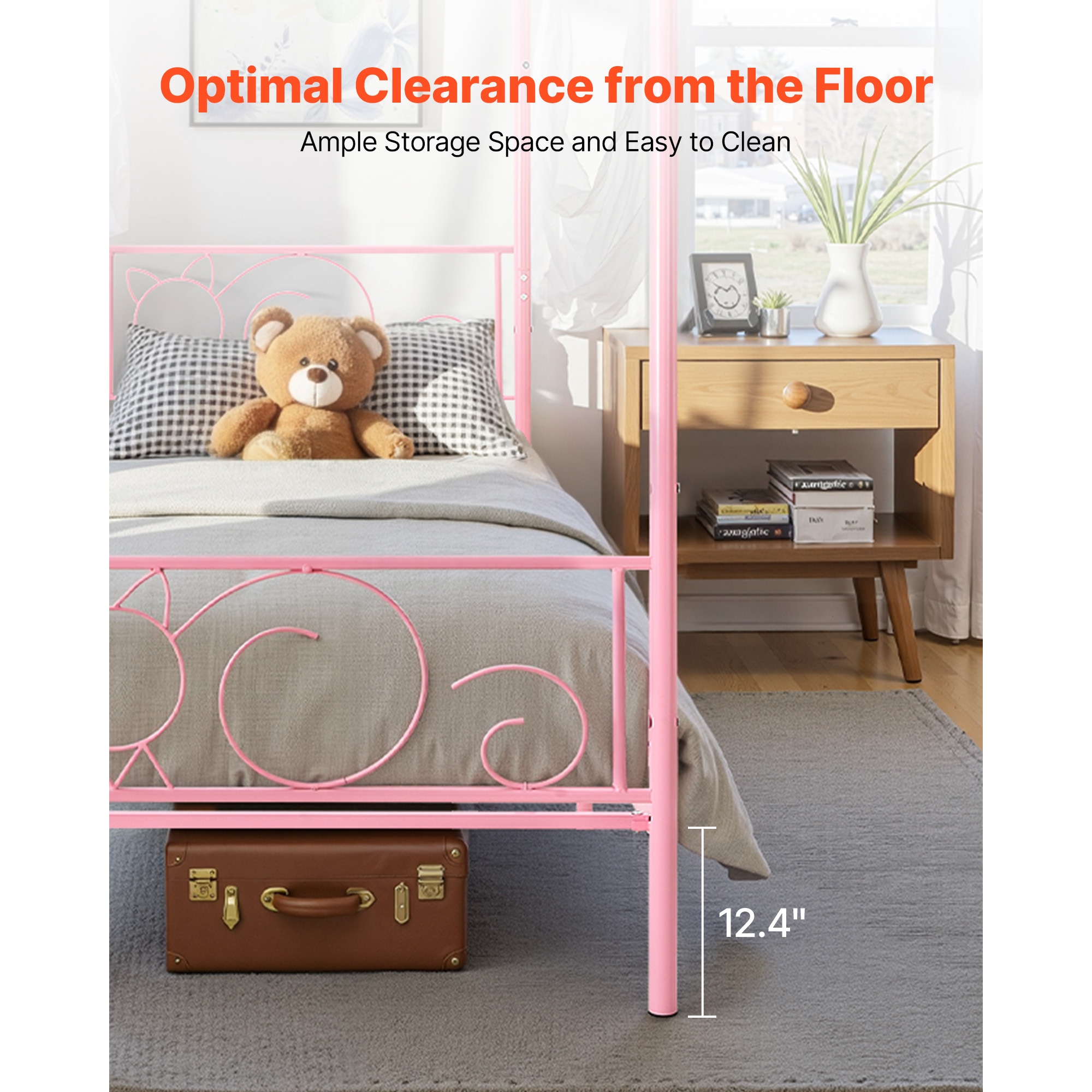 Twin Size Canopy Bed Frame Metal Canopy Bed With Headboard & Four Posters_voghion.com